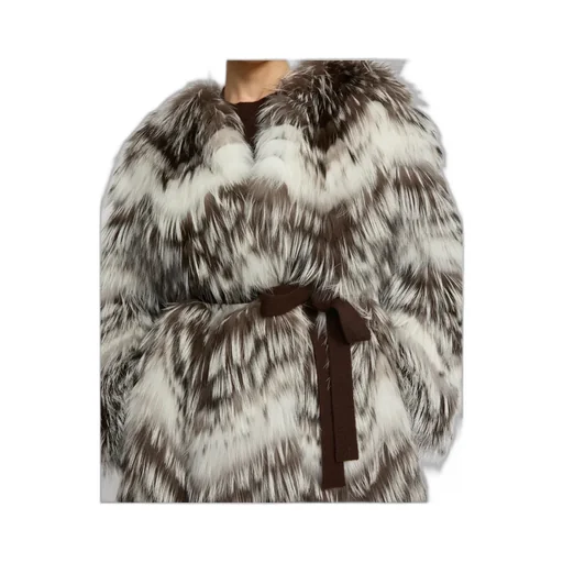 Belted Coat In Merino Knit And Fox Fur
