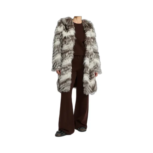 Belted Coat In Merino Knit And Fox Fur