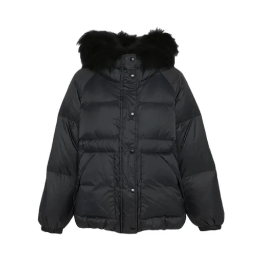 Short Down Jacket With Raglan Sleeves And Fluffy Lambswool Trim