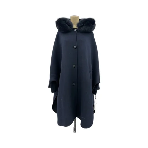 Cashmere Blend Hooded Cape With Fox Trim