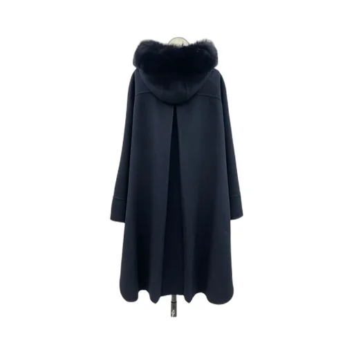 Cashmere Blend Hooded Cape With Fox Trim