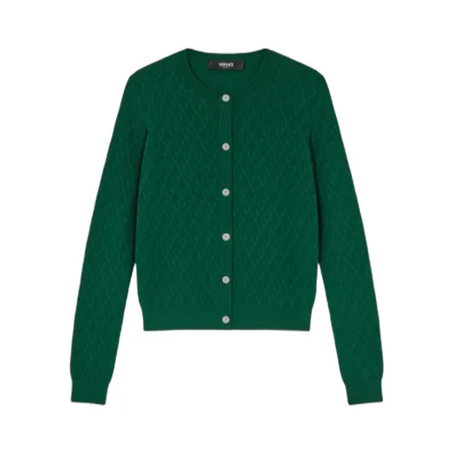 Pattern-Jacquard Knitted Cardigan