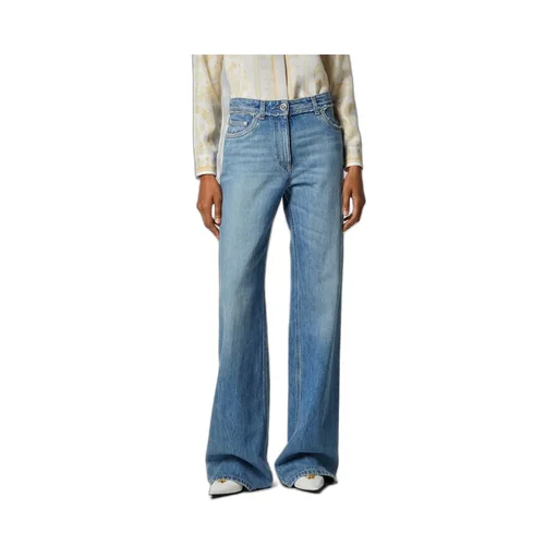 Logo-Patch Fringed Jeans
