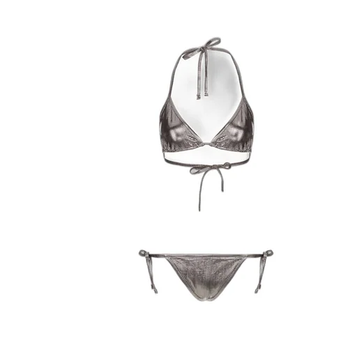 Metallic-Effect Halterneck Two-Piece Bikini Set