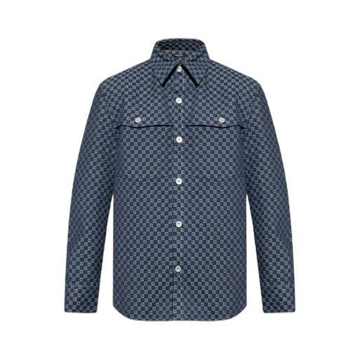Monogram Jacquard Curved Hem Denim Shirt