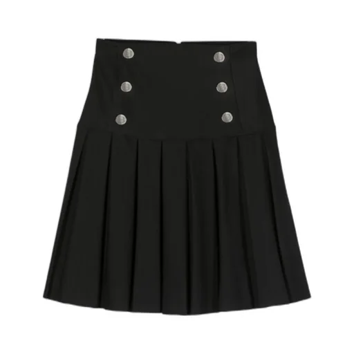 Button-Detail Pleated Skirt