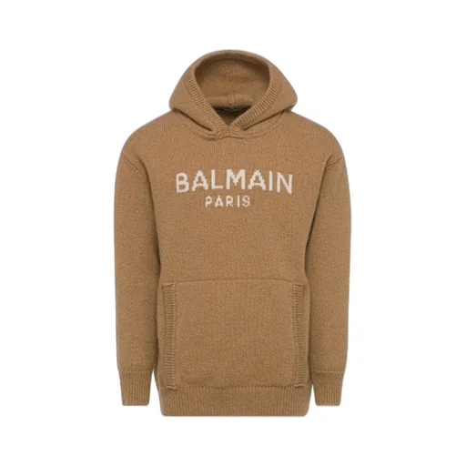 Long Sleeved Logo Intarsia Knit Hoodie