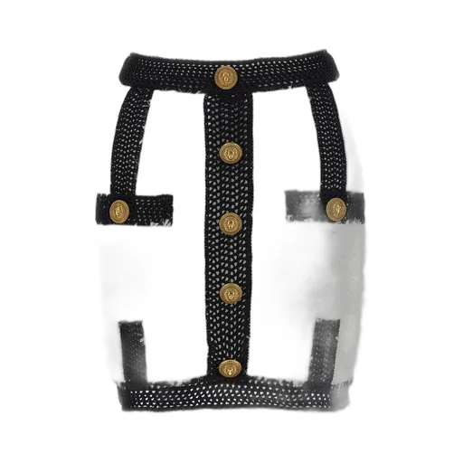 Button Embellished Tweed Mini Skirt