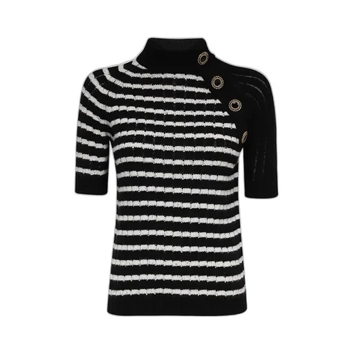 Striped Short-Sleeved Knitted Top