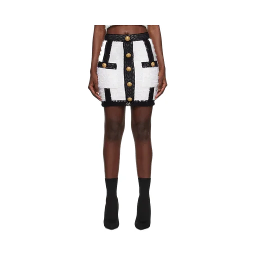 Button Embellished Tweed Mini Skirt