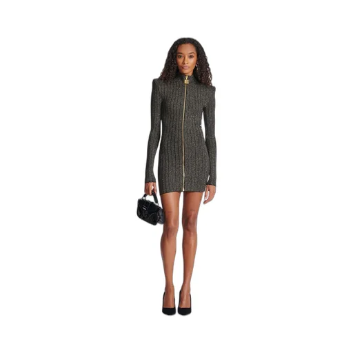 Front Zipped Long-Sleeved Dress