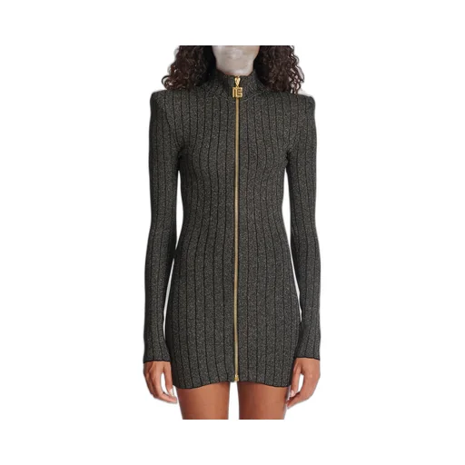 Front Zipped Long-Sleeved Dress