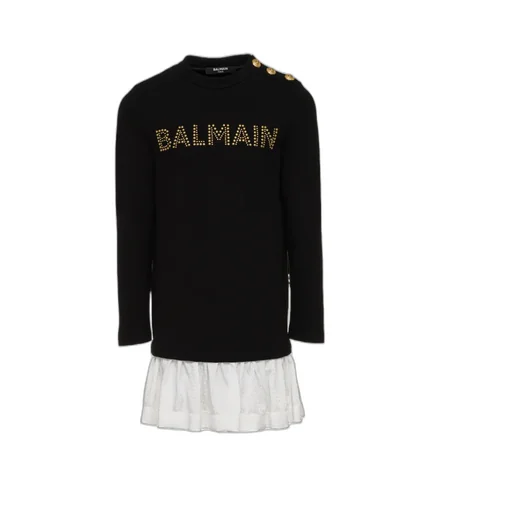 Ruffled Hem Logo Embellished Sweatshirt Dress