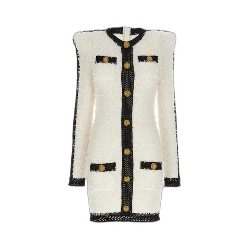 Logo Button Tweed Dress