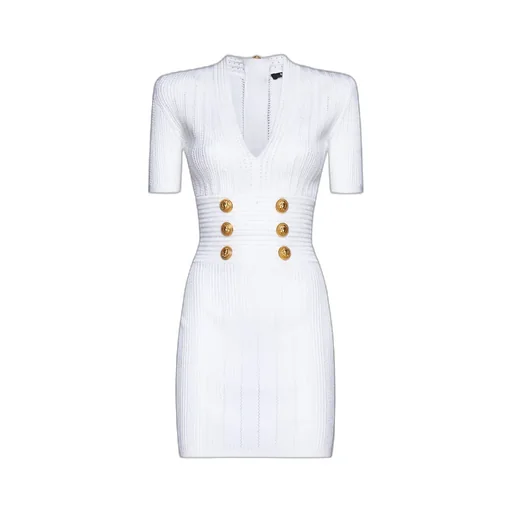 Logo Button Embellished Knitted Dress