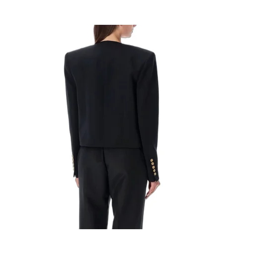 Button Embellished Collarless Jacket