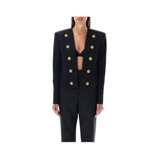 Button Embellished Collarless Jacket