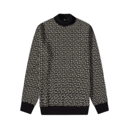 Monogram-Intarsia Knitted Roll-Neck Jumper