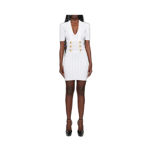 Logo Button Embellished Knitted Dress