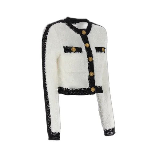 Buttoned Cropped Tweed Jacket