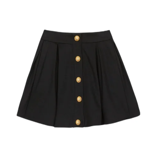 Logo-Embossed Button-Detailed Pleated Skirt