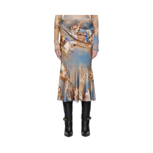 Baroque Print Silk Midi Skirt