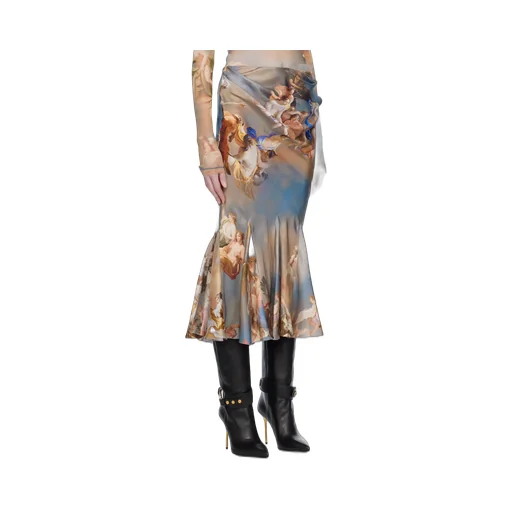 Baroque Print Silk Midi Skirt