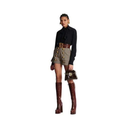 High Waist Button Embellished Shorts