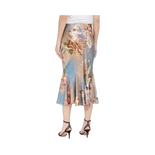 Baroque Print Silk Midi Skirt