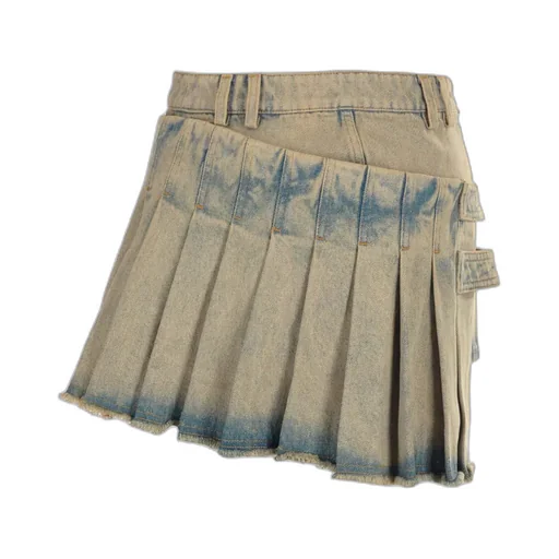 Pleated Asymmetric Miniskirt