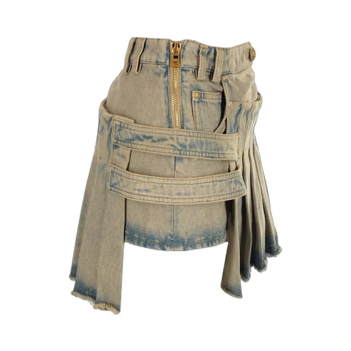 Pleated Asymmetric Miniskirt