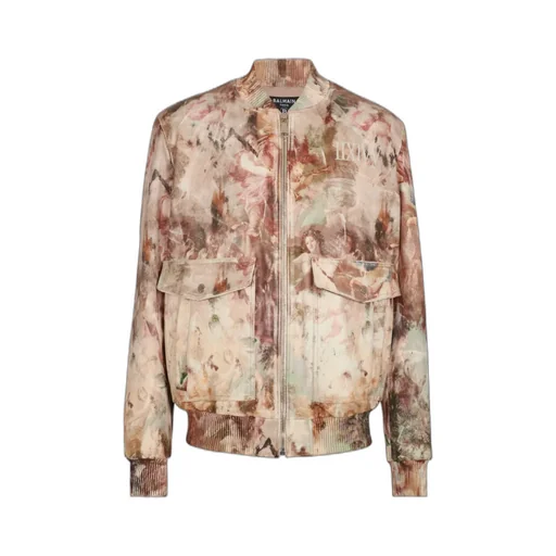 Pastel Print Leather Bomber Jacket