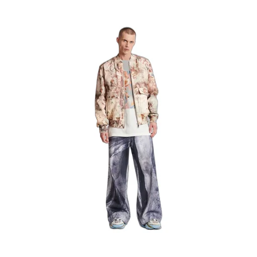 Pastel Print Leather Bomber Jacket