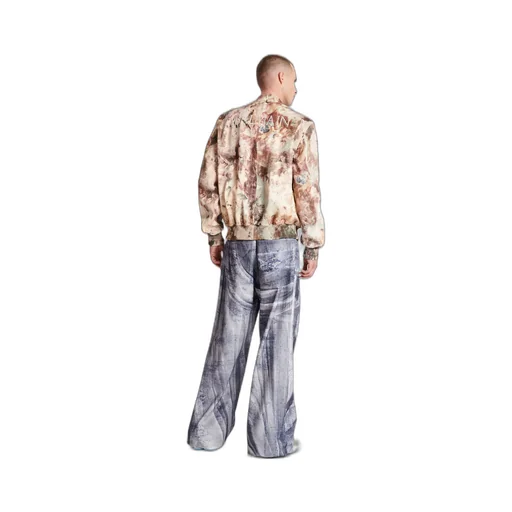 Pastel Print Leather Bomber Jacket