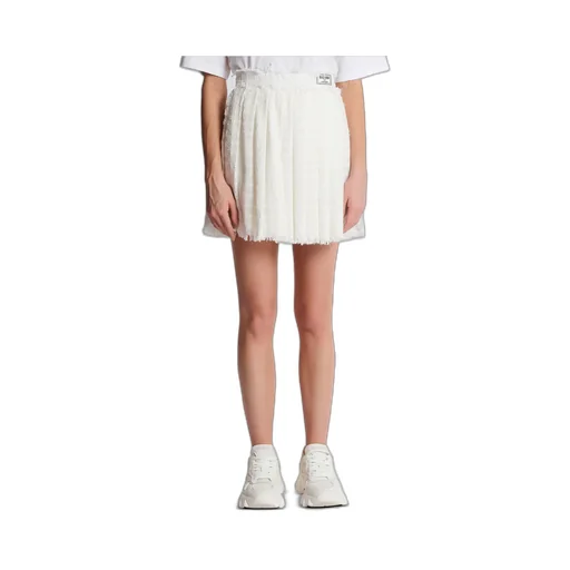 Logo Patch Pleated Tweed Mini Skirt