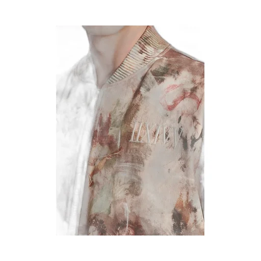 Pastel Print Leather Bomber Jacket