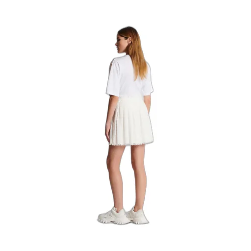 Logo Patch Pleated Tweed Mini Skirt