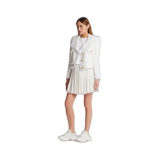 Logo Patch Pleated Tweed Mini Skirt