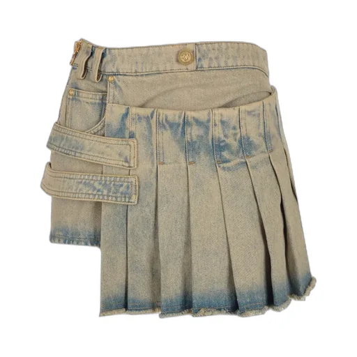 Pleated Asymmetric Miniskirt