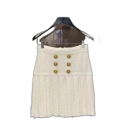 Buttoned Pleated Mini Skirt