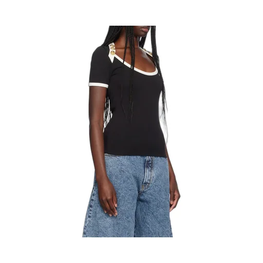 Button Embellished Two-Toned T-Shirt
