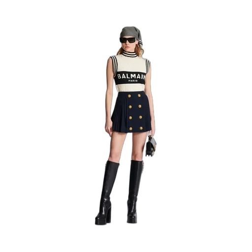 Button Embellished Pleated Skirt