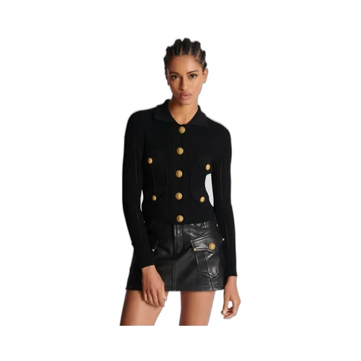 Long-Sleeved Ribbed Knitted Cardigan