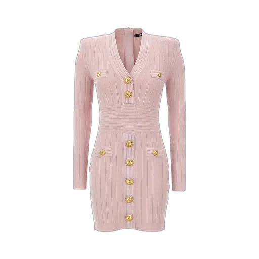 Logo Button Long-Sleeved Mini Dress
