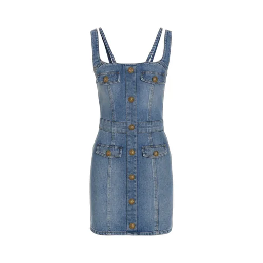 Button Detailed Sleeveless Denim Dress
