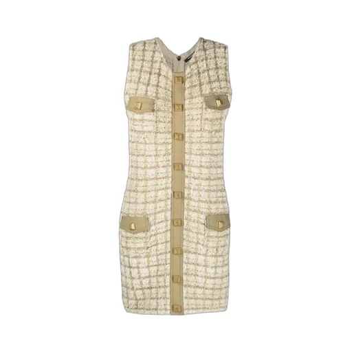 Buttoned Sleeveless Tweed Mini Dress