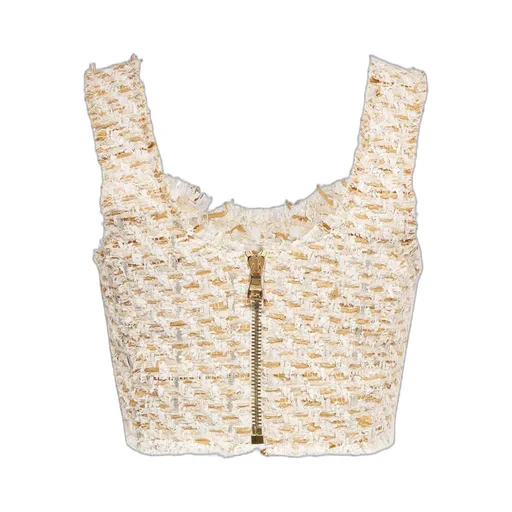 Button-Embellished Tweed Cropped Top