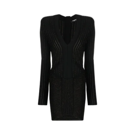 V-Neck Ribbed Knit Mini Dress