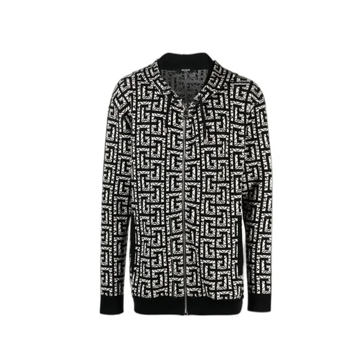 Monogram Intarsia-Knit Zipped Hoodie