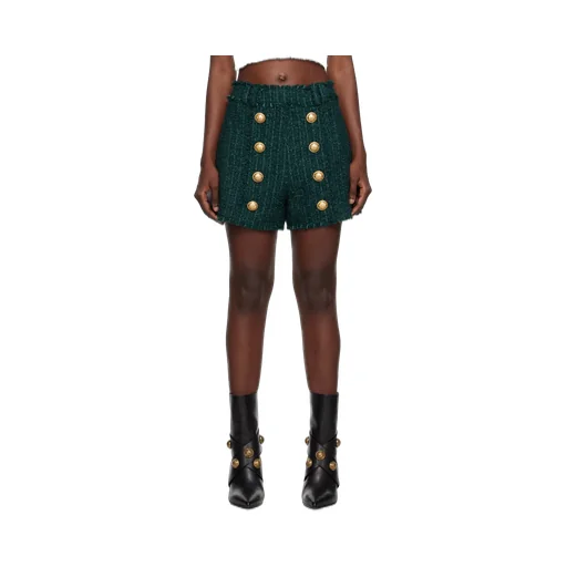 High-Waist Button-Detailed Tweed Shorts